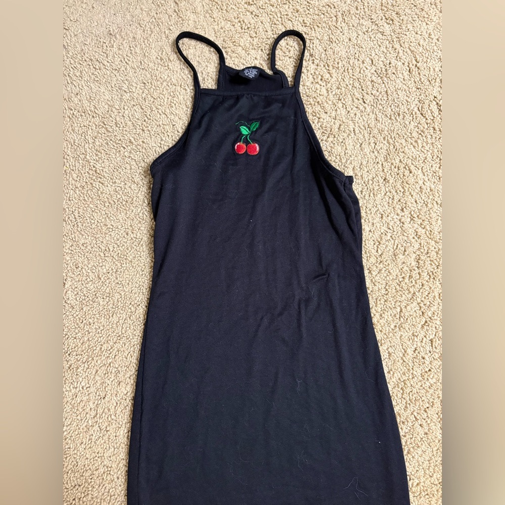 Black Dress with Cherry Embroidery